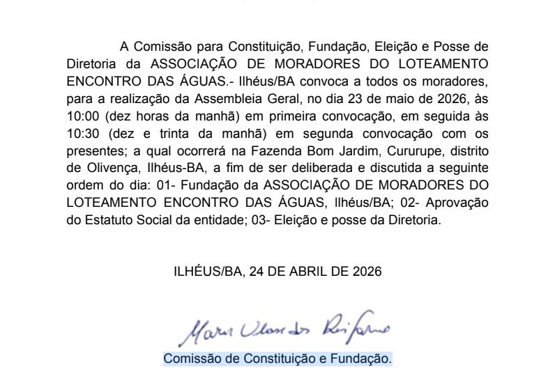 Utilidade Pública, Edital de Convocação