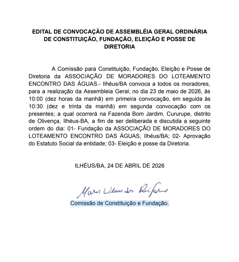 Utilidade Pública, Edital de Convocação
