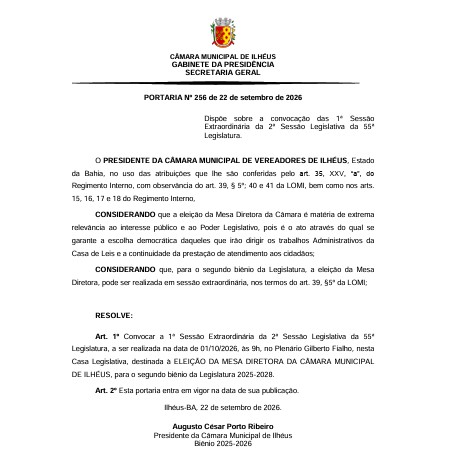 Presidente César Porto convoca nova eleição para a Mesa Diretora da Câmara de Ilhéus