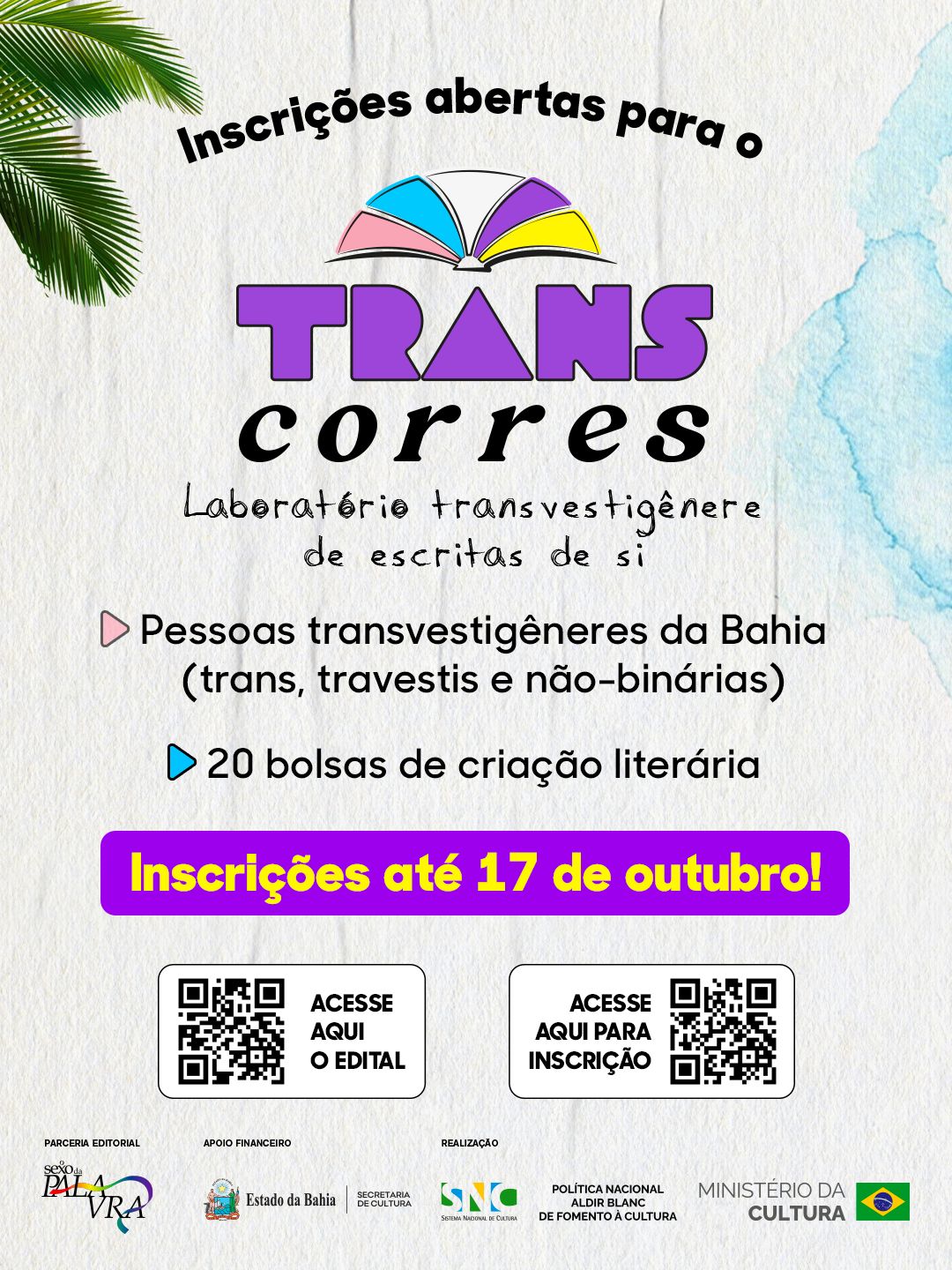 TRANScorres terá oficinas literárias com Amara Moira, Thales Gabriel Moura e Euler Lopes